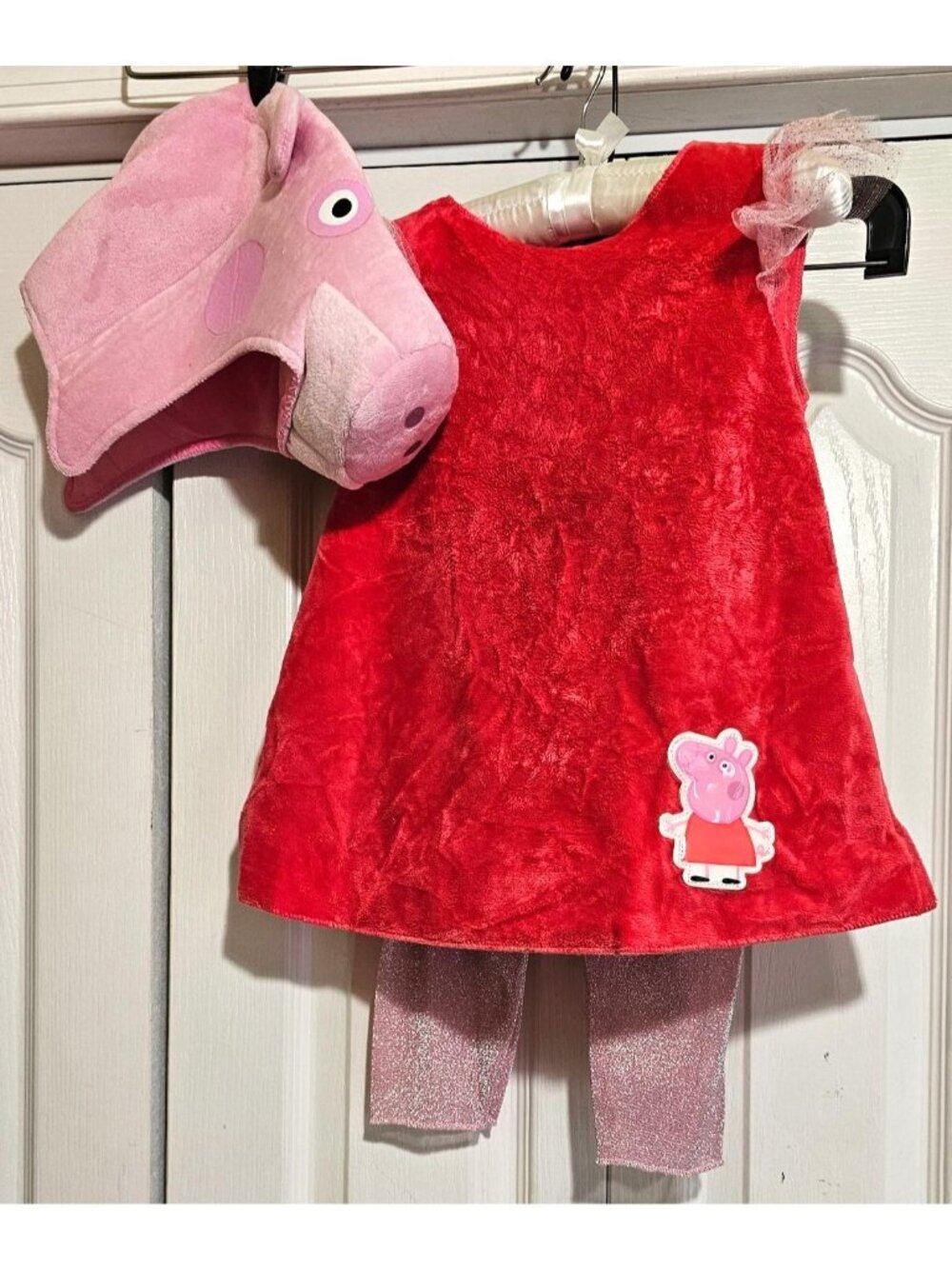 Peppa Pig Toddler Costume 3T-4T Soft Tunic Leggings Hood Tail Halloween Girls